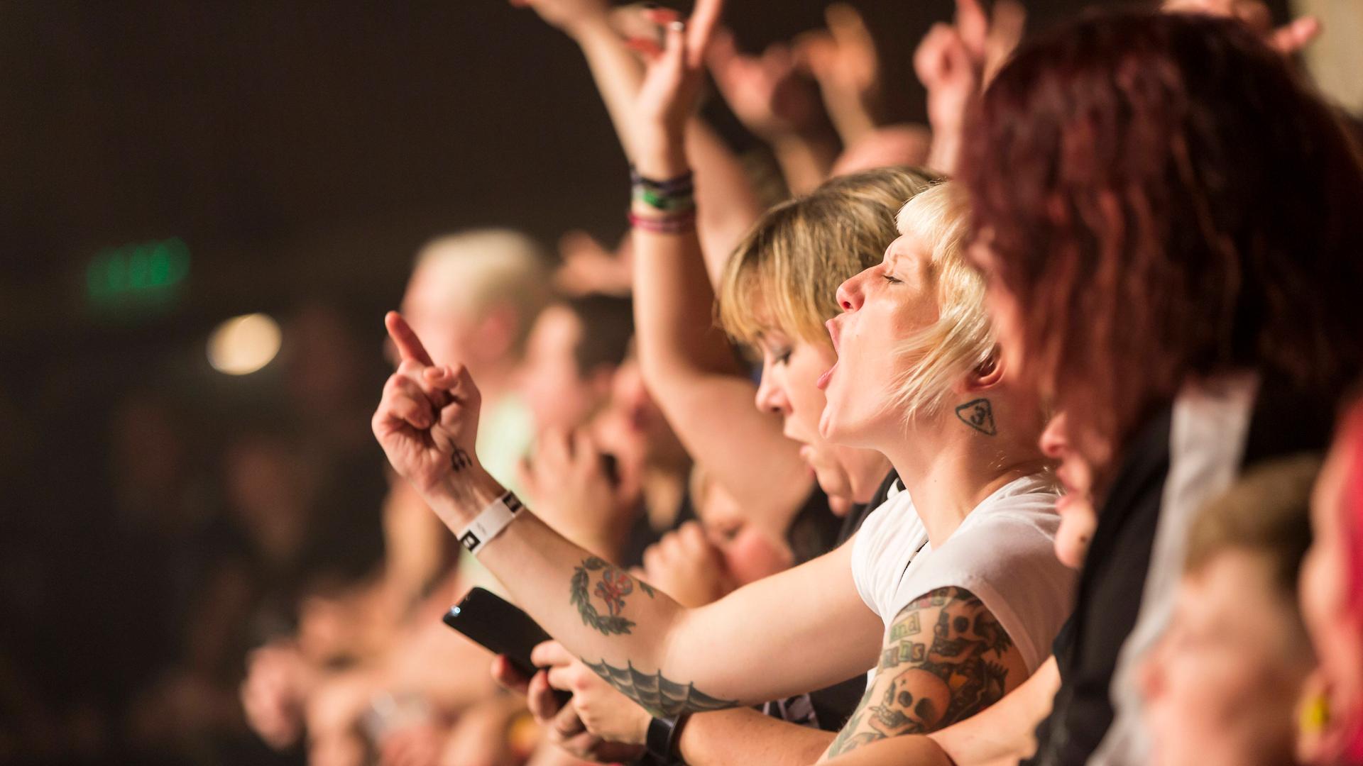weibliche Fans auf einem Punkrock-Konzert in der ersten Reihe 