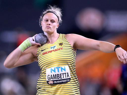 Sara Gambetta beim Kugelstoß-Finale der Leichtathletik-WM 2023 in Budapest.