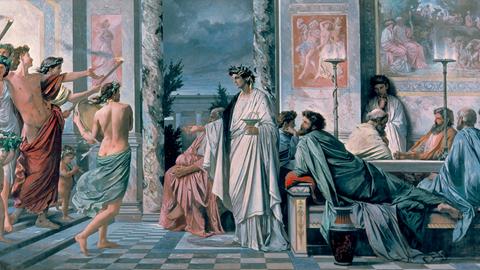 Gemälde "Das Gastmahl des Plato" gemalt von Anselm Feuerbach 1869 nach Platos Dialog "Das Gastmahl". 