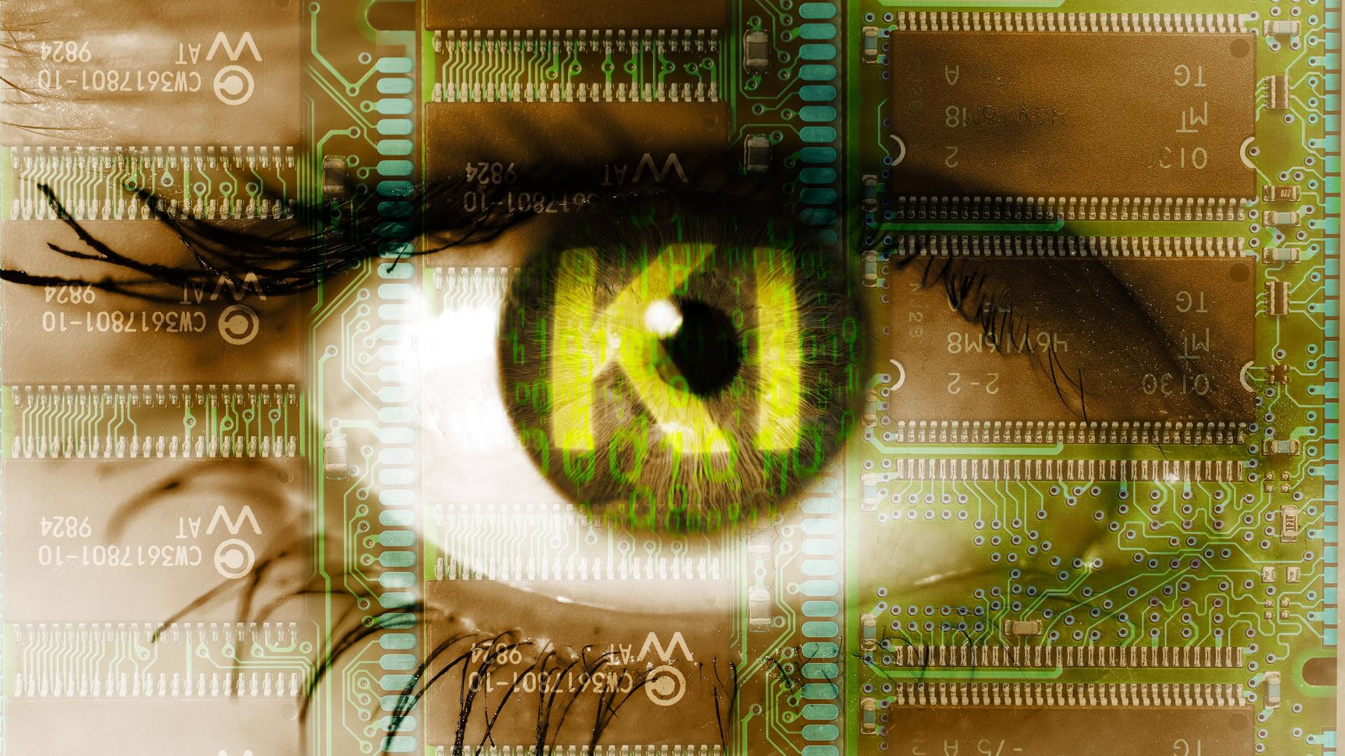 Symbolbild künstliche Intelligenz: Fotomontage mit Auge einer Frau mit Binärcode und dem Schriftzug KI Symbolbild künstliche Intelligenz: Fotomontage mit Auge einer Frau mit Binärcode und dem Schriftzug KI