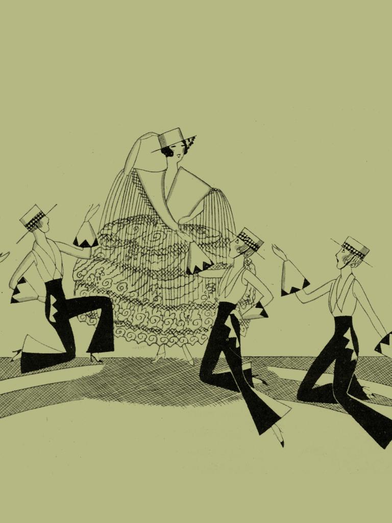 Illustration einer Hotelsituation in schwarz auf grünlichem Hintergrund.