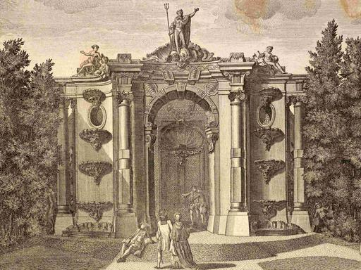 Grotte im königlichen Garten von Sanssouci in Potsdam, um 1880, digital restaurierte Reproduktion von einer Illustration aus dem 19. Jahrhundert, genaues Datum unbekannt.