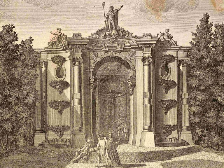 Grotte im königlichen Garten von Sanssouci in Potsdam, um 1880, digital restaurierte Reproduktion von einer Illustration aus dem 19. Jahrhundert, genaues Datum unbekannt.