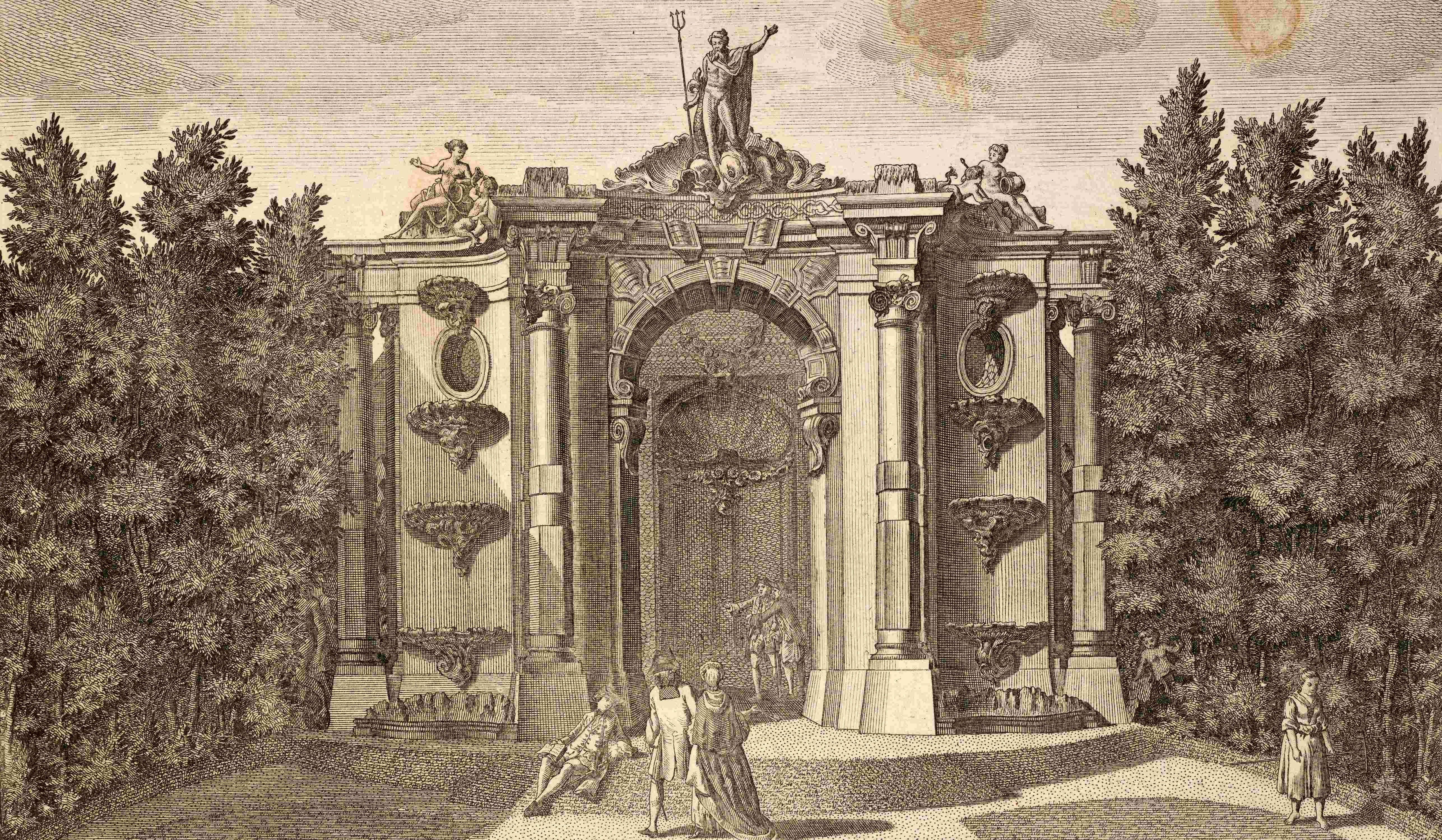 Grotte im königlichen Garten von Sanssouci in Potsdam, um 1880, digital restaurierte Reproduktion von einer Illustration aus dem 19. Jahrhundert, genaues Datum unbekannt.