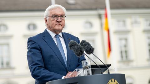 Berlin: Bundespräsident Frank-Walter Steinmeier spricht an einem Rednerpult.