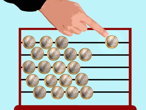Eine Illustration zeigt eine Hand, die einen Schieberegler voller Euromünzen bedient. Eine Illustration zeigt eine Hand, die einen Schieberegler voller Euromünzen bedient.