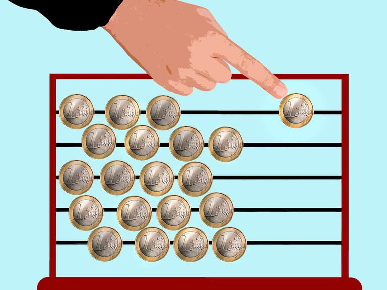 Eine Illustration zeigt eine Hand, die einen Schieberegler voller Euromünzen bedient.