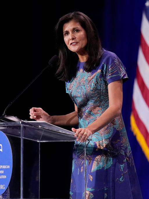 USA, Las Vegas: Nikki Haley, ehemalige UN-Botschafterin der Trump-Regierung, spricht beim jährlichen Führungstreffen der Republican Jewish Coalition.