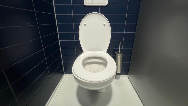 Eine Kloschüssel in einer Toilette mit offenem Deckel