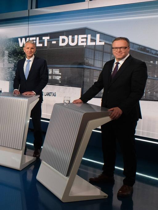 TV-Duell viereinhalb Monate vor der Landtagswahl in Thüringen: AfD-Landeschef Björn Höcke und CDU-Landeschef Mario Voigt