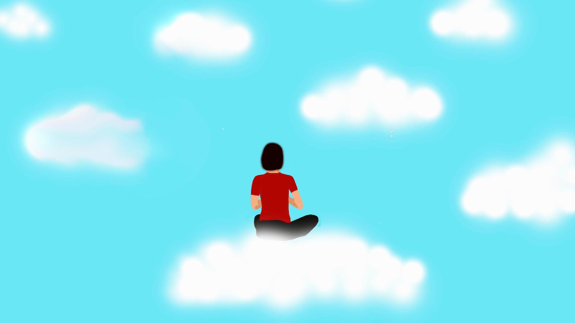 Frau meditiert auf einer Wolke