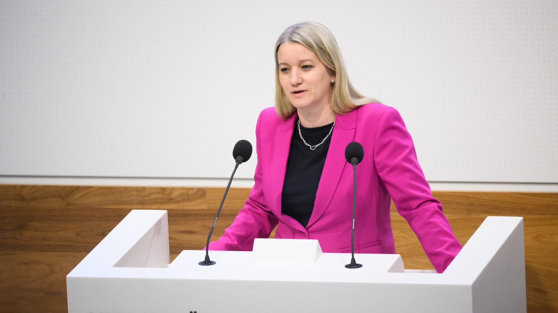 Kathrin Wahlmann spricht im niedersächsischen Landtag.