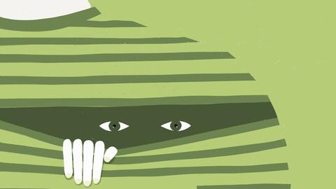 Illustration: Augen spähen aus dem T-Shirt eines Menschen, der sich schämt.