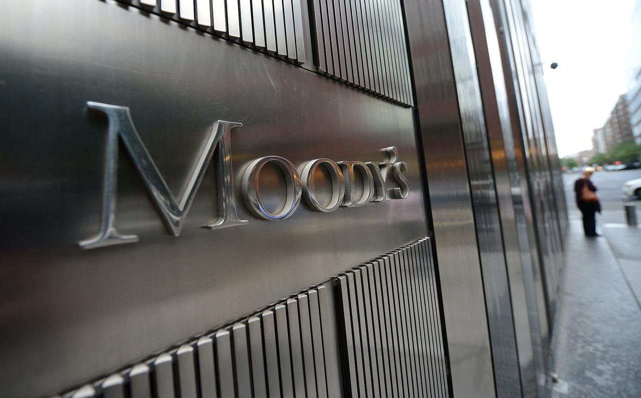 Das Logo der Ratingagentur Moody's an ihrem Hauptsitz.