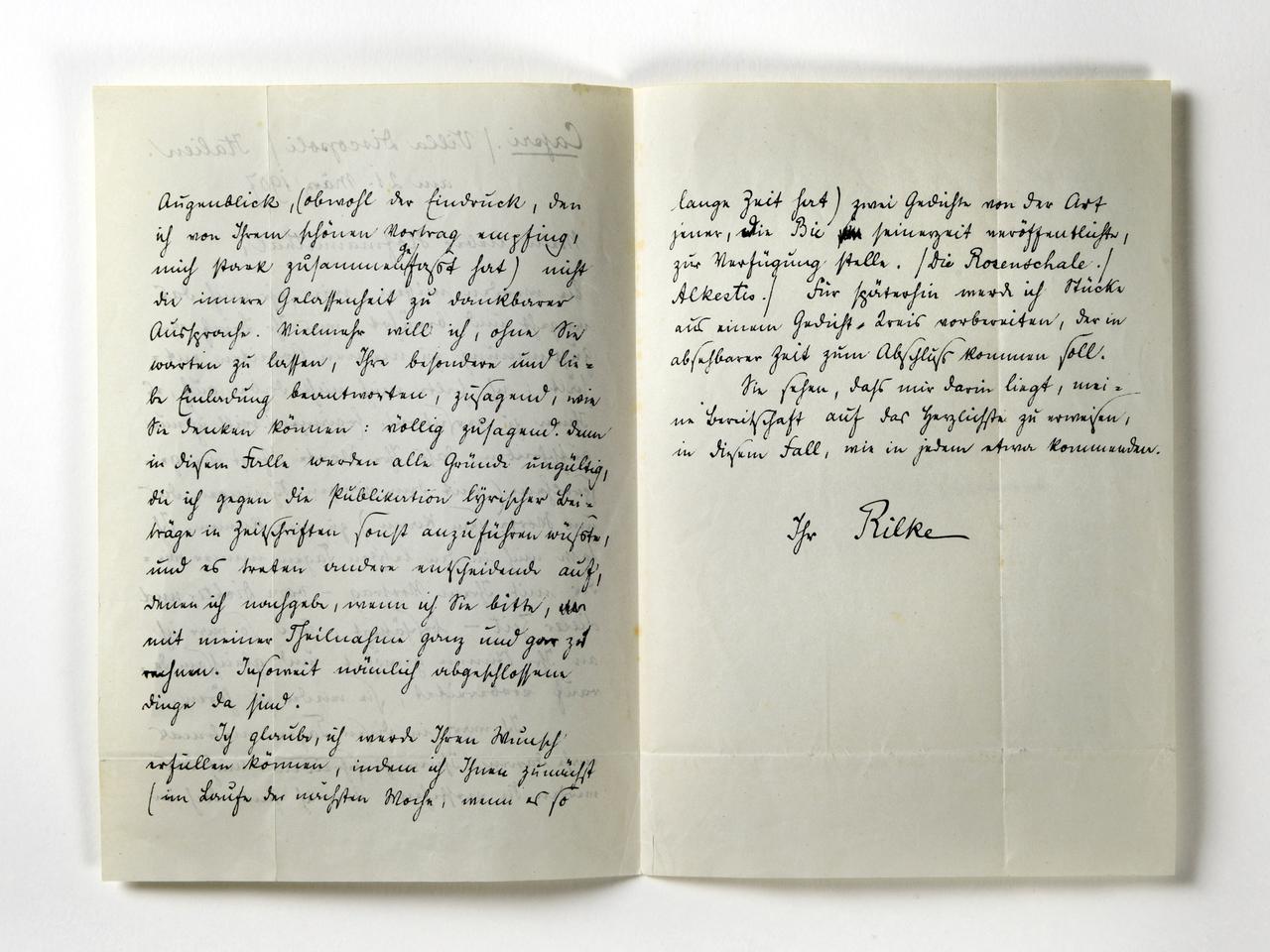 Aus dem Rilke Nachlass: Brief von Rilke an Hugo von Hofmannsthal, 1907. 