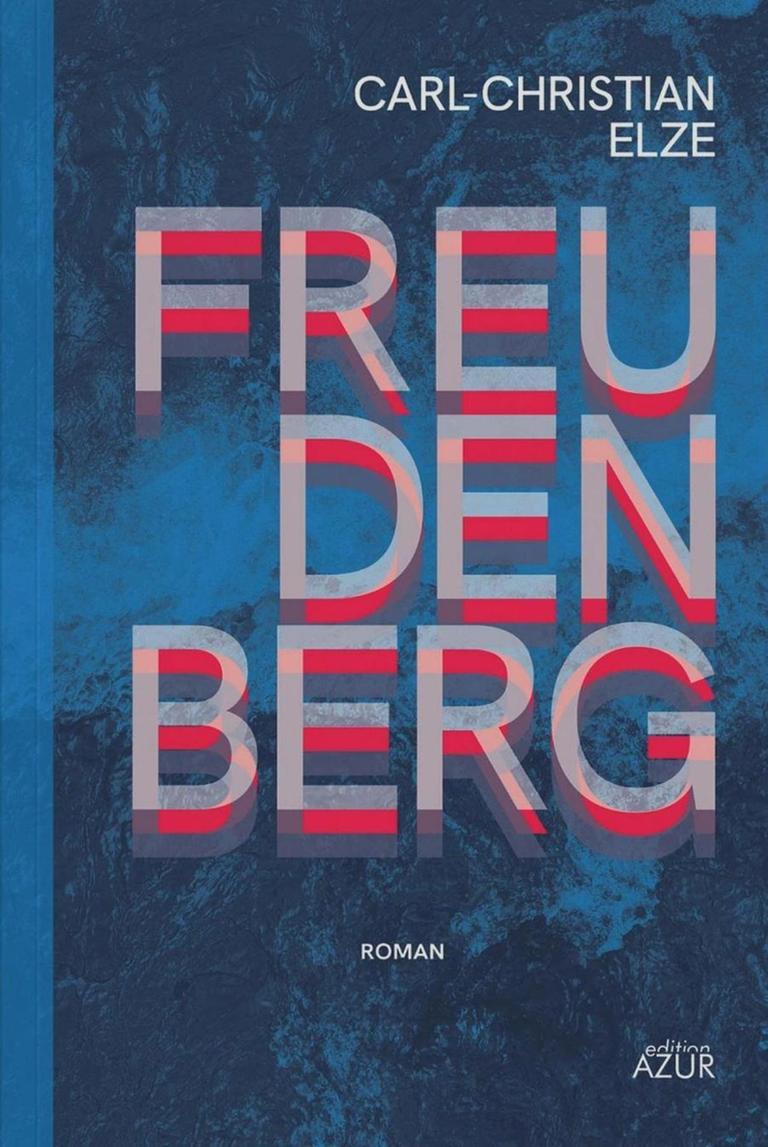 Der Buchtitel "Freudenberg" steht in großen roten Buchstaben auf einem gescheckten, blauen Hintergrund