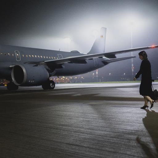 Aussenministerin Annalena Baerbock steigt in ein Regierungsflugzeug ein.