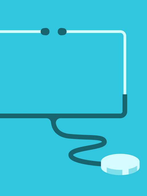 Illustration: Ein Stethoskop in Bildschirmform gefaltet. Illustration: Ein Stethoskop in Bildschirmform gefaltet.