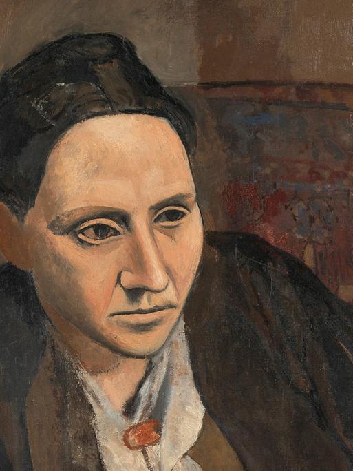 Gertrude Stein (1874-1946). Ausschnitt eines von Pablo Picasso gemalten Porträts. 