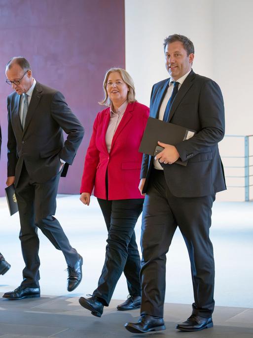 Markus Söder, Friedrich Merz, Bärbel Bas und Lars Klingbeil bei einer Pressekonferenz nach der Sitzung des Koalitionsausschusses von Union und SPD im Kanzleramt. Berlin, 03.09.2025