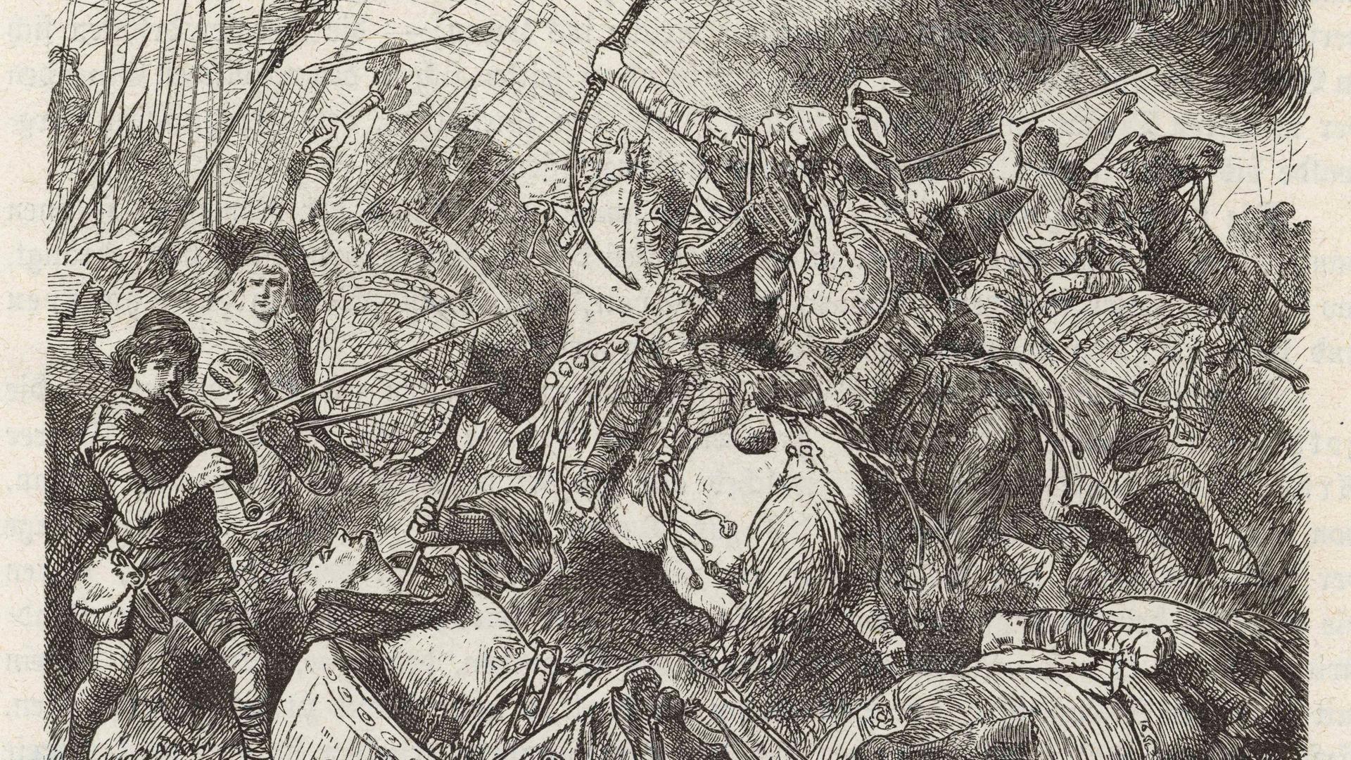 Die Schlacht auf den Katalaunischen Feldern 451 in einer historischen Zeichnung