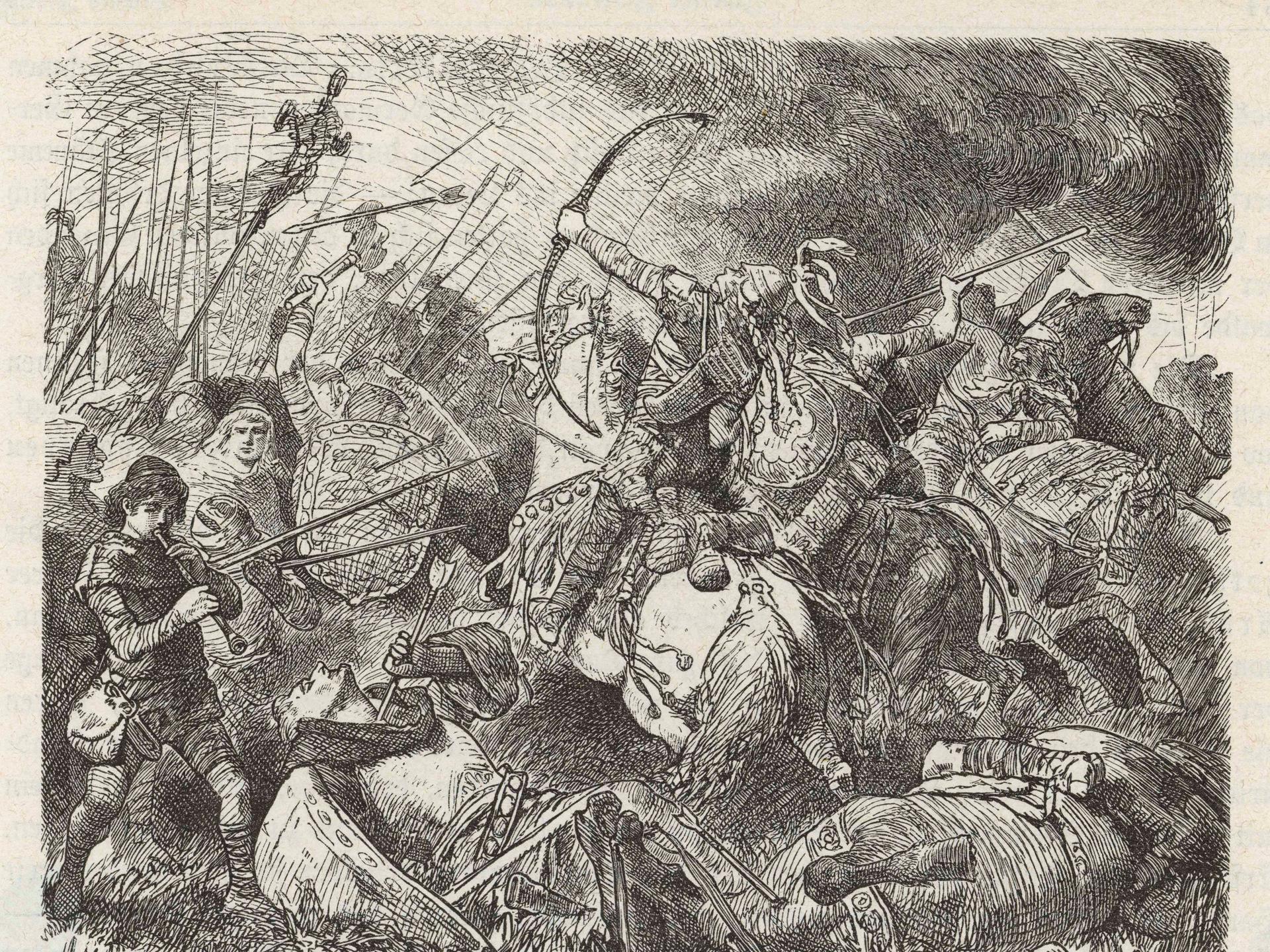 Die Schlacht auf den Katalaunischen Feldern 451 in einer historischen Zeichnung