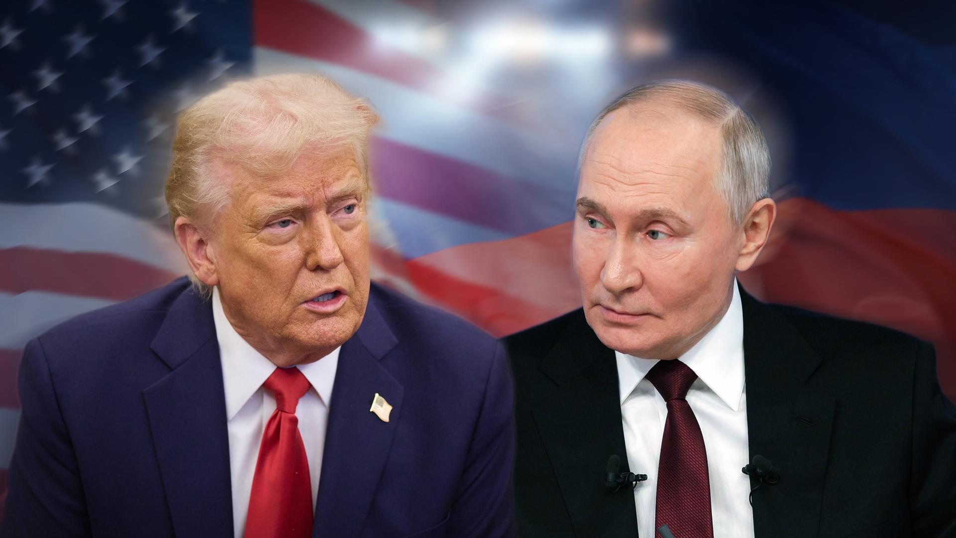 Das Foto zeigt Donald Trump, den Präsidenten von dem Land USA und den russischen Präsidenten Putin
