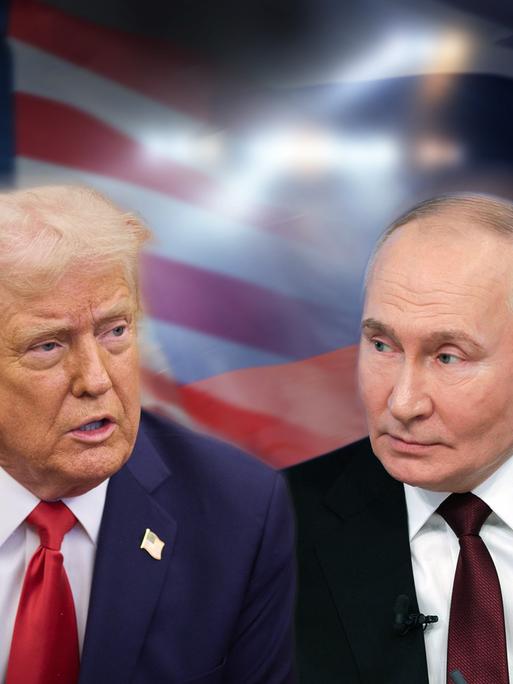 In einer Fotomontage sind US-Präsident Trump und Russlands Präsident Putin zusammen zu sehen.