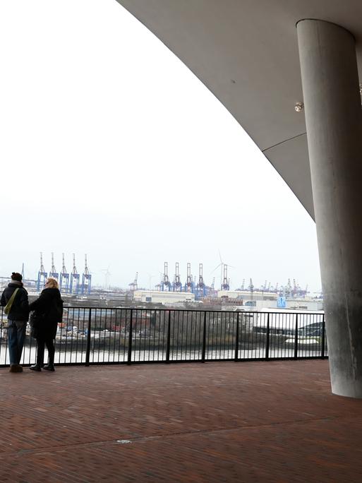 Hamburg: Besucher stehen auf der Plaza der Elbphilharmonie. 