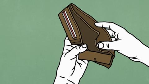 Illustration eines leeren Geldbeutels.