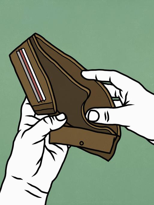 Illustration eines leeren Geldbeutels.