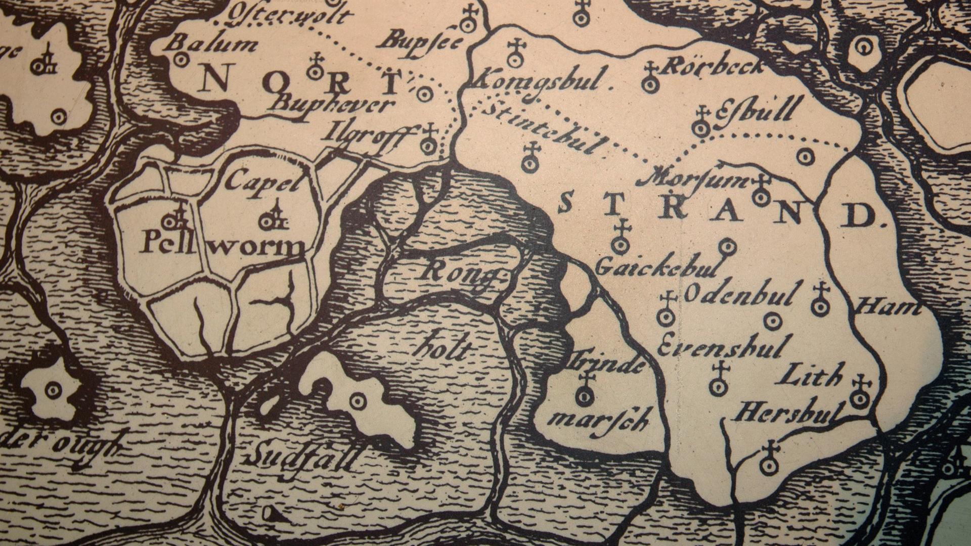 Karte der versunkenen Siedlung Rungholt