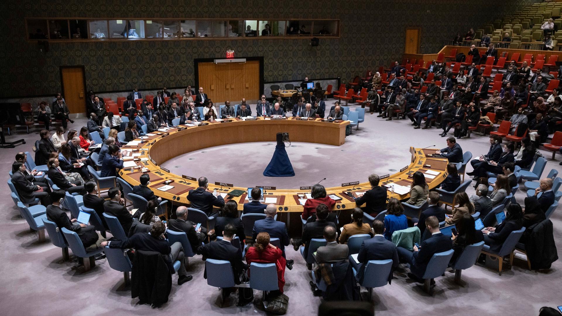 Die Delegierten im UNO-Sicherheitsrat sitzen Saal. 