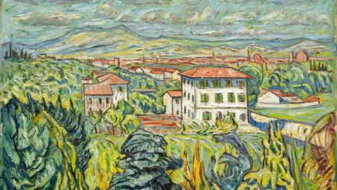 Ölgemälde auf Leinwand von Theo von Brockhusen aus dem Jahr 1913: Blick von Brockhusens Atelierwohnung in der Villa Romana in Florenz auf die Stadt.
