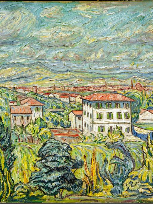Ölgemälde auf Leinwand von Theo von Brockhusen aus dem Jahr 1913: Blick von Brockhusens Atelierwohnung in der Villa Romana in Florenz auf die Stadt.