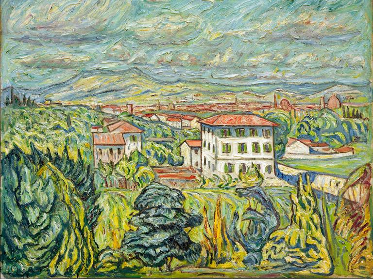 Ölgemälde auf Leinwand von Theo von Brockhusen aus dem Jahr 1913: Blick von Brockhusens Atelierwohnung in der Villa Romana in Florenz auf die Stadt.