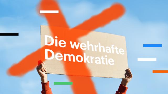 Visual der Deutschlandradio-Denkfabrik mit dem Thema des Jahres 2023: "Die wehrhafte Demokratie"