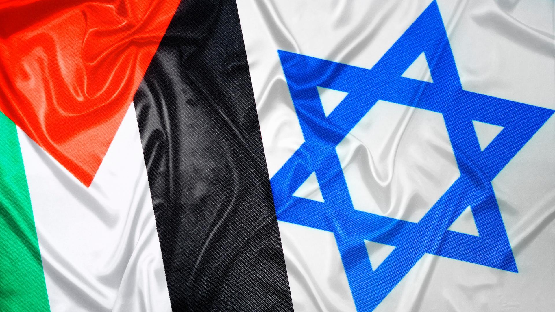 Fahnen von Gaza und Israel, Friedensplan für Nahost Fahnen von Gaza und Israel, Friedensplan für Nahost