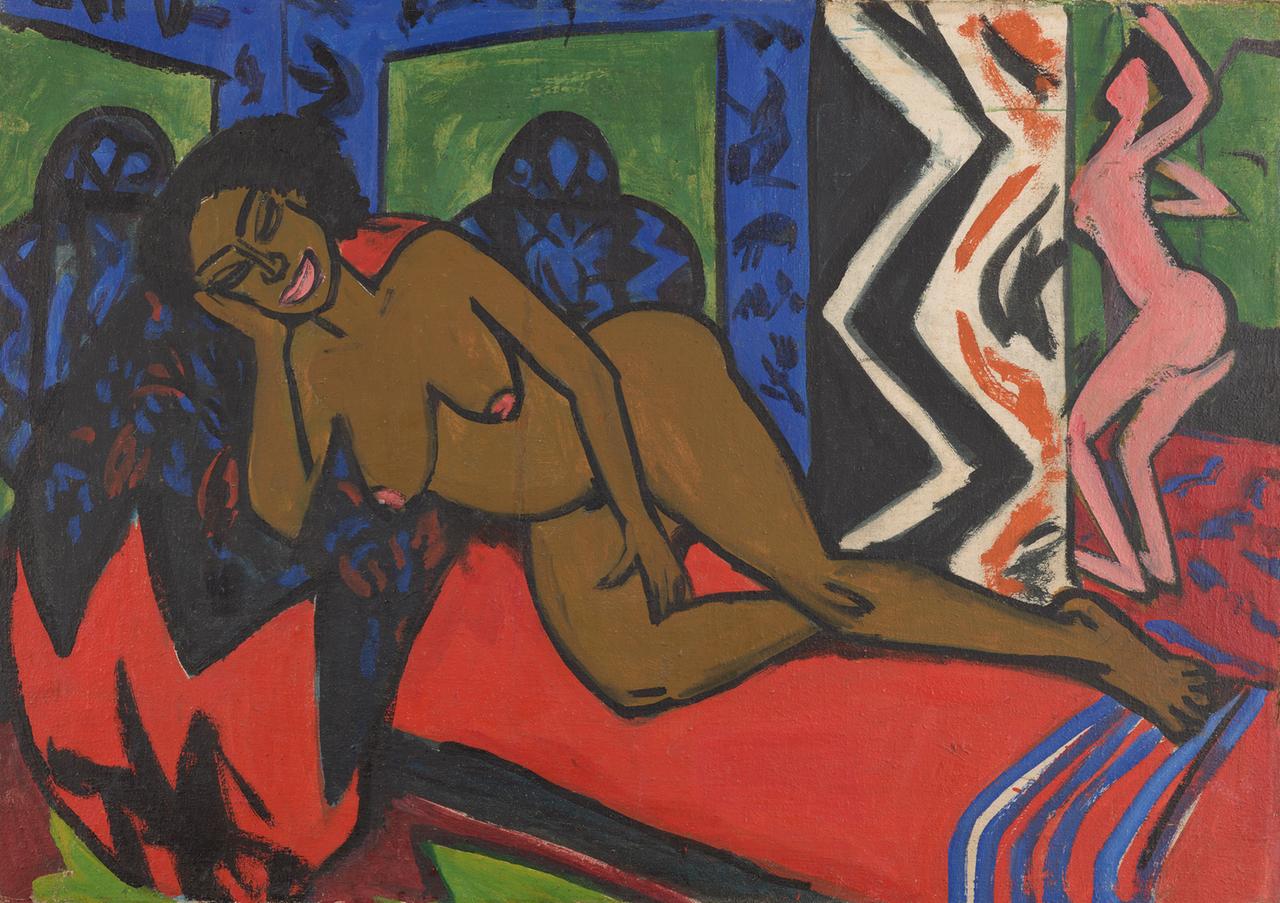 Auf dem Bild "Schlafende Milli" von Ernst Ludwig Kirchner ist eine schlafende schwarze Frau dargestellt.