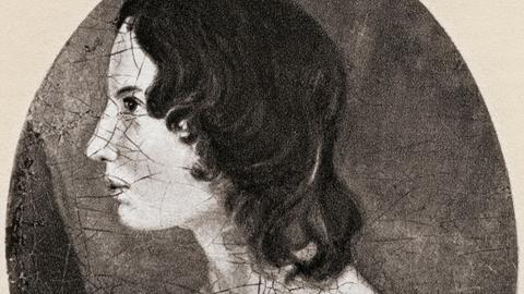 Emily Brontë auf einem Bild ihres Bruders Branwell. Die abgebildete Frau sitzt mit schulterfreiem Oberteil im Profil, sie hat lange, dunkle Haare.