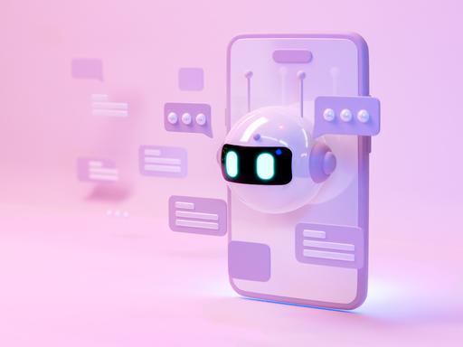 Ein Display eines Telefons mit einem KI-Chatbot-Gesicht und Sprechblasen.