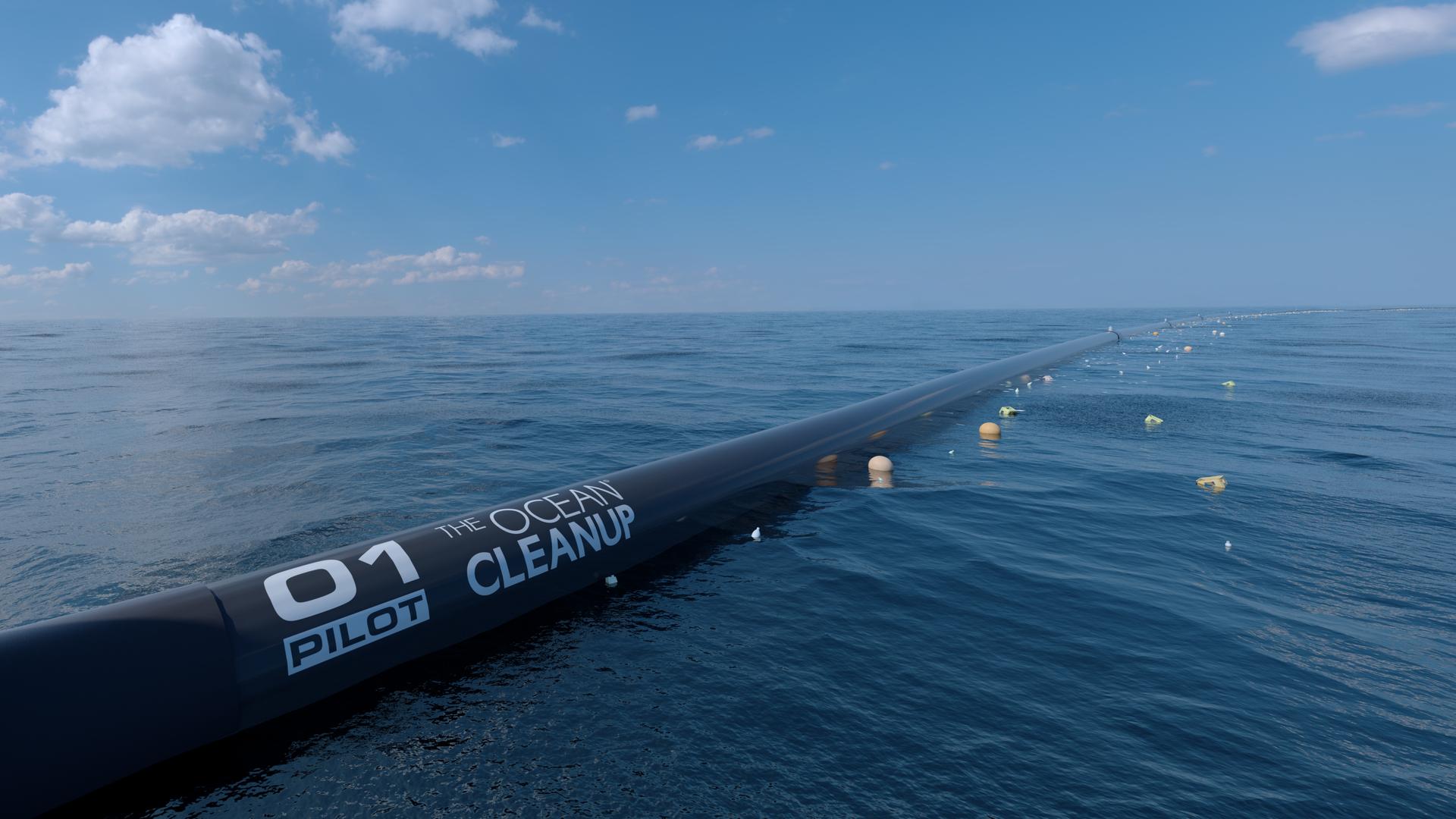 Ein Fangarm der Aktion "The Ocean Cleanup" im Meer. Er soll Plastikmüll aus dem Ozean fischen. Ein Fangarm der Aktion "The Ocean Cleanup" im Meer. Er soll Plastikmüll aus dem Ozean fischen.