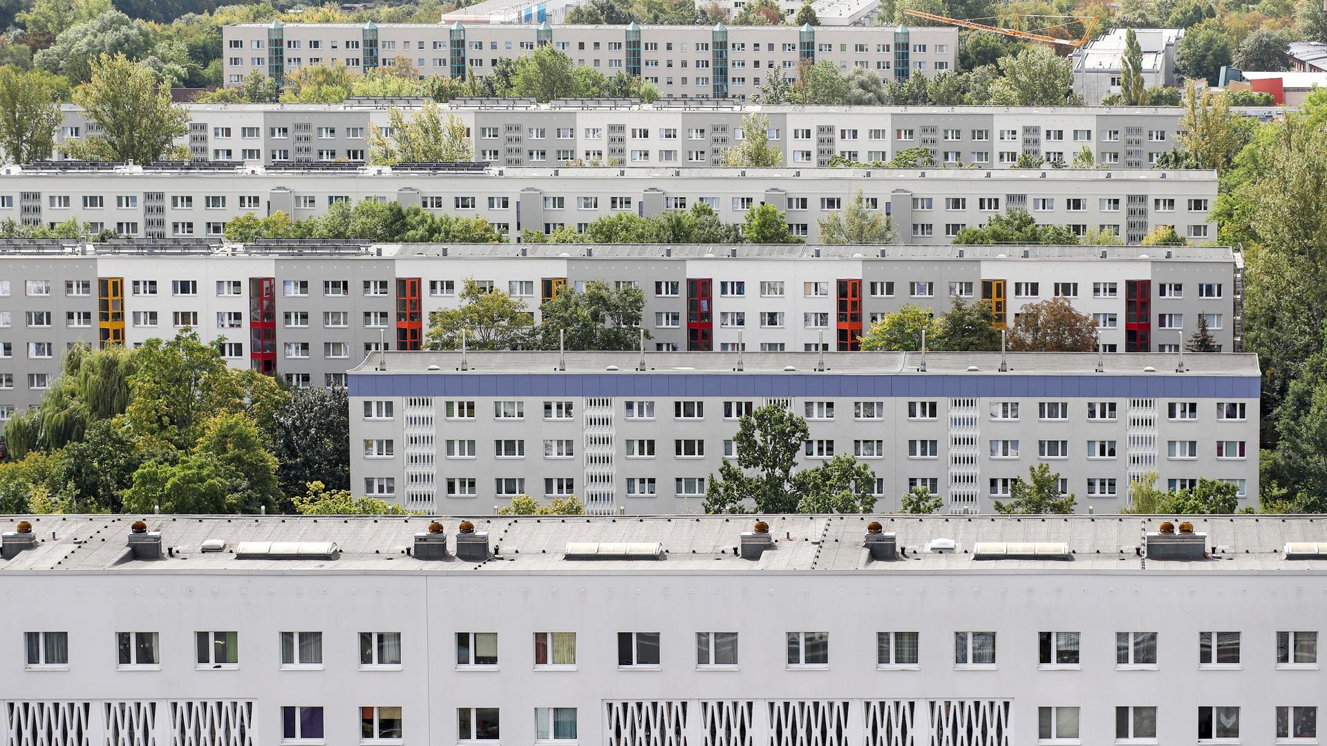 Blick über das DDR-Wohngebiet Halle-Neustadt, aufgenommen im Jahr 2017