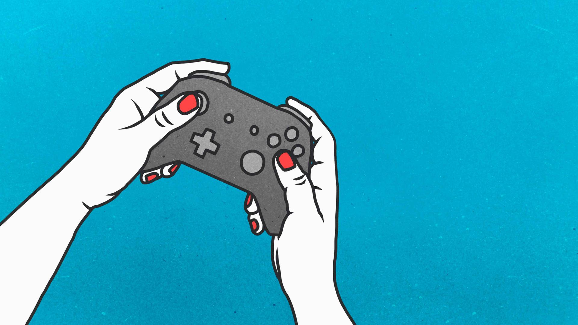 Illustration weiblicher Hände mit Gamepad