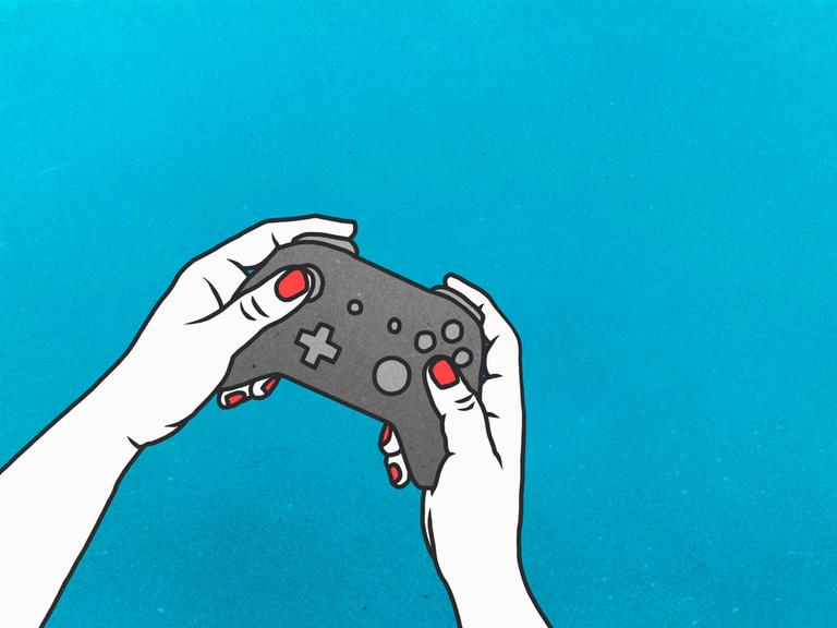 Illustration weiblicher Hände mit Gamepad