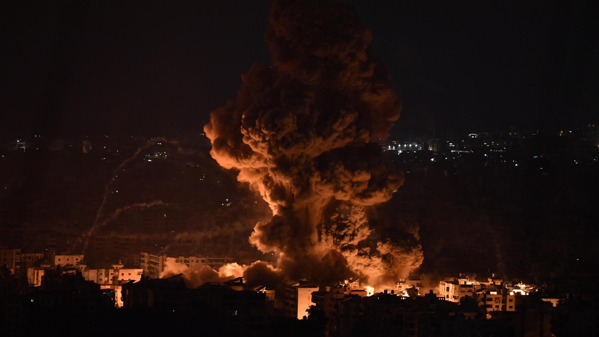 BEIRUT, LEBANON - OCTOBER 6: Smoke and flames rise among the residential buildings following an Israeli attack on Dahieh region in Beirut, Lebanon on October 6, 2024. Houssam Shbaro / Anadolu