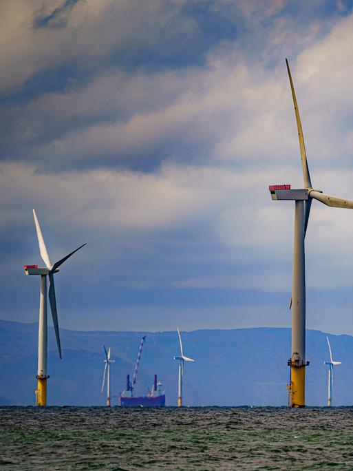 Blick auf einen Offshore-Windpark vor der Küste Englands