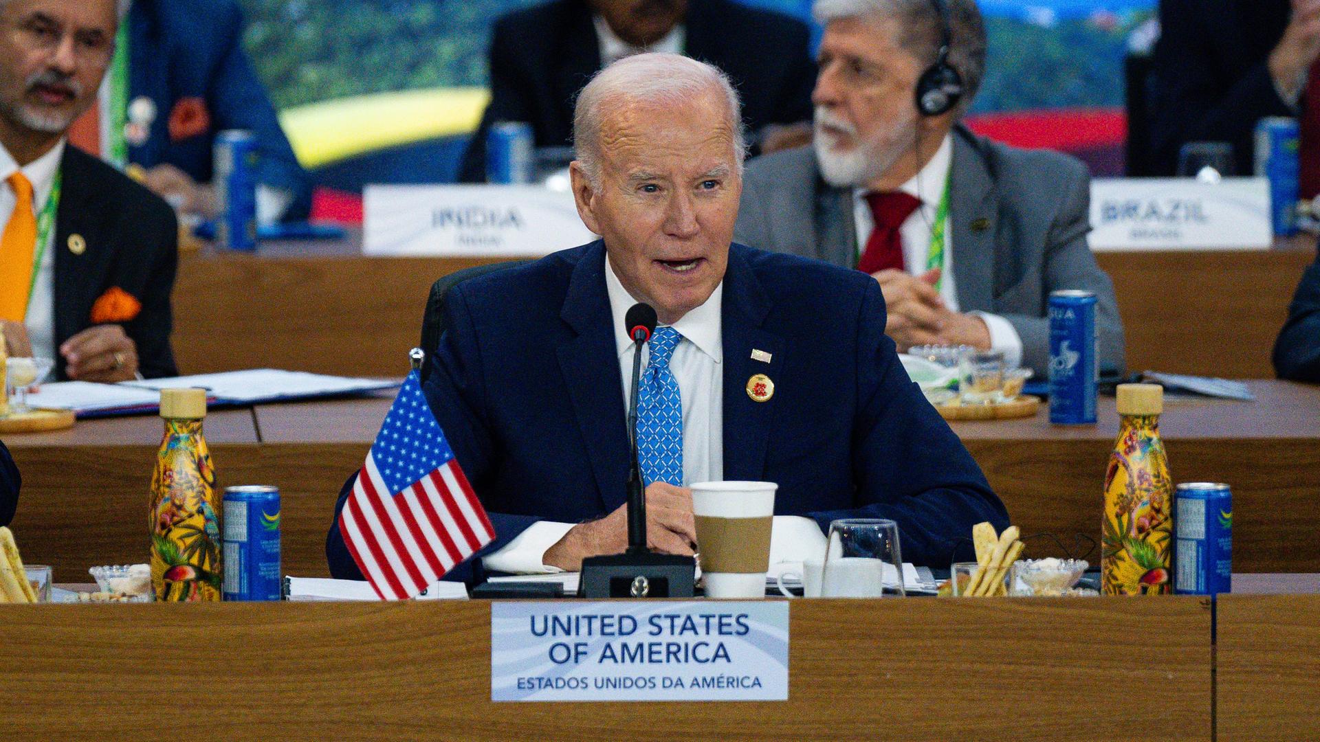 US-Präsident Biden spricht auf dem G20-Gipfel in Brasilien. 