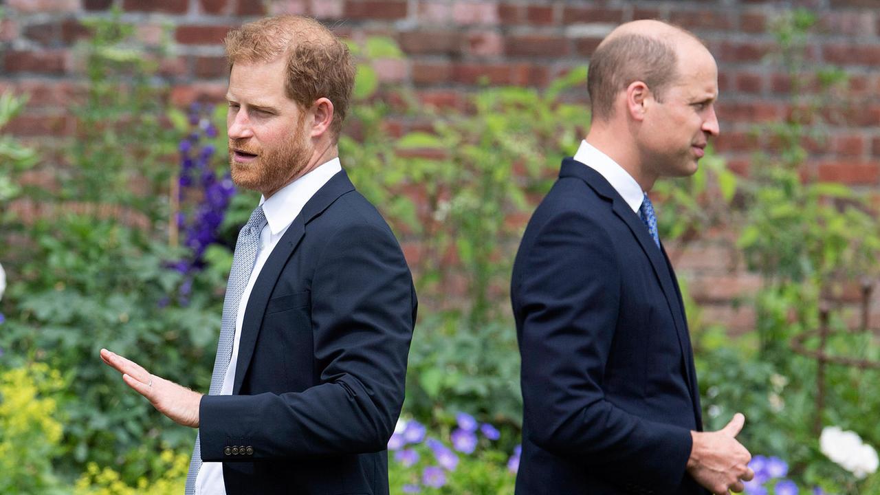 Die britischen Prinzen Harry (links) und William (rechts) stehen Rücken an Rücken. 