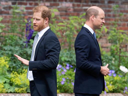 Die britischen Prinzen Harry (links) und William (rechts) stehen Rücken an Rücken. 